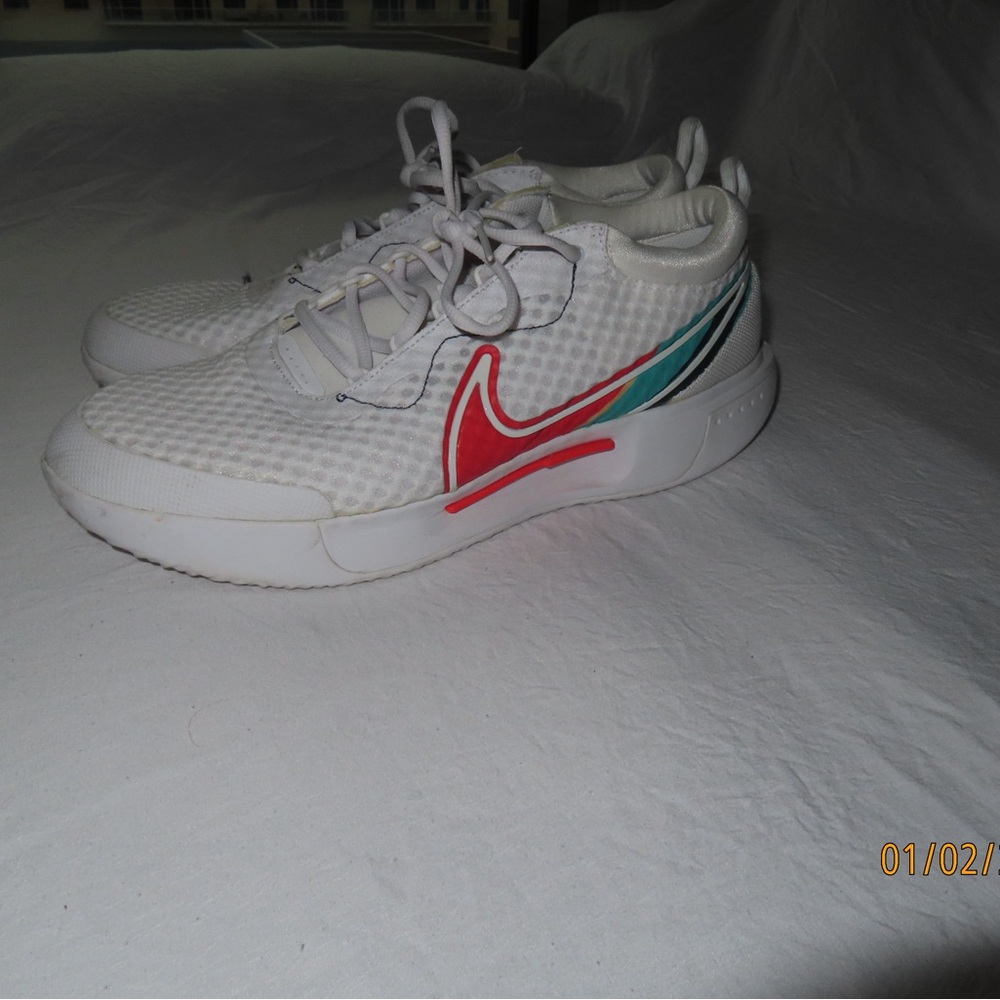 Nike White Sneakers with Red and Teal Swoosh